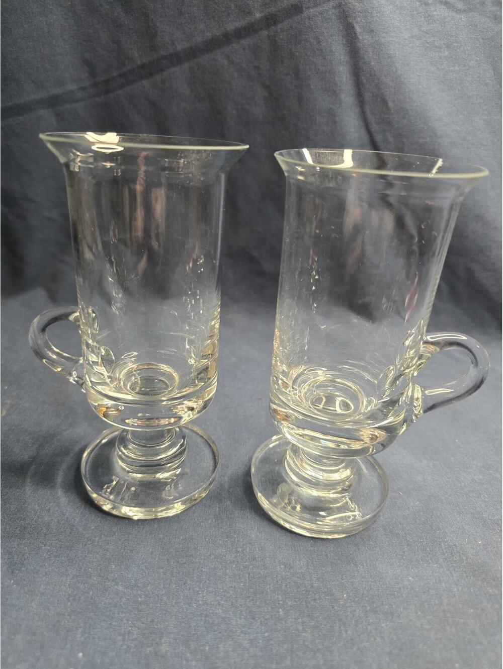 Vintage Lot of 2 Handled Elegant Glass Clear Crystal Soda Glasses / Mugs